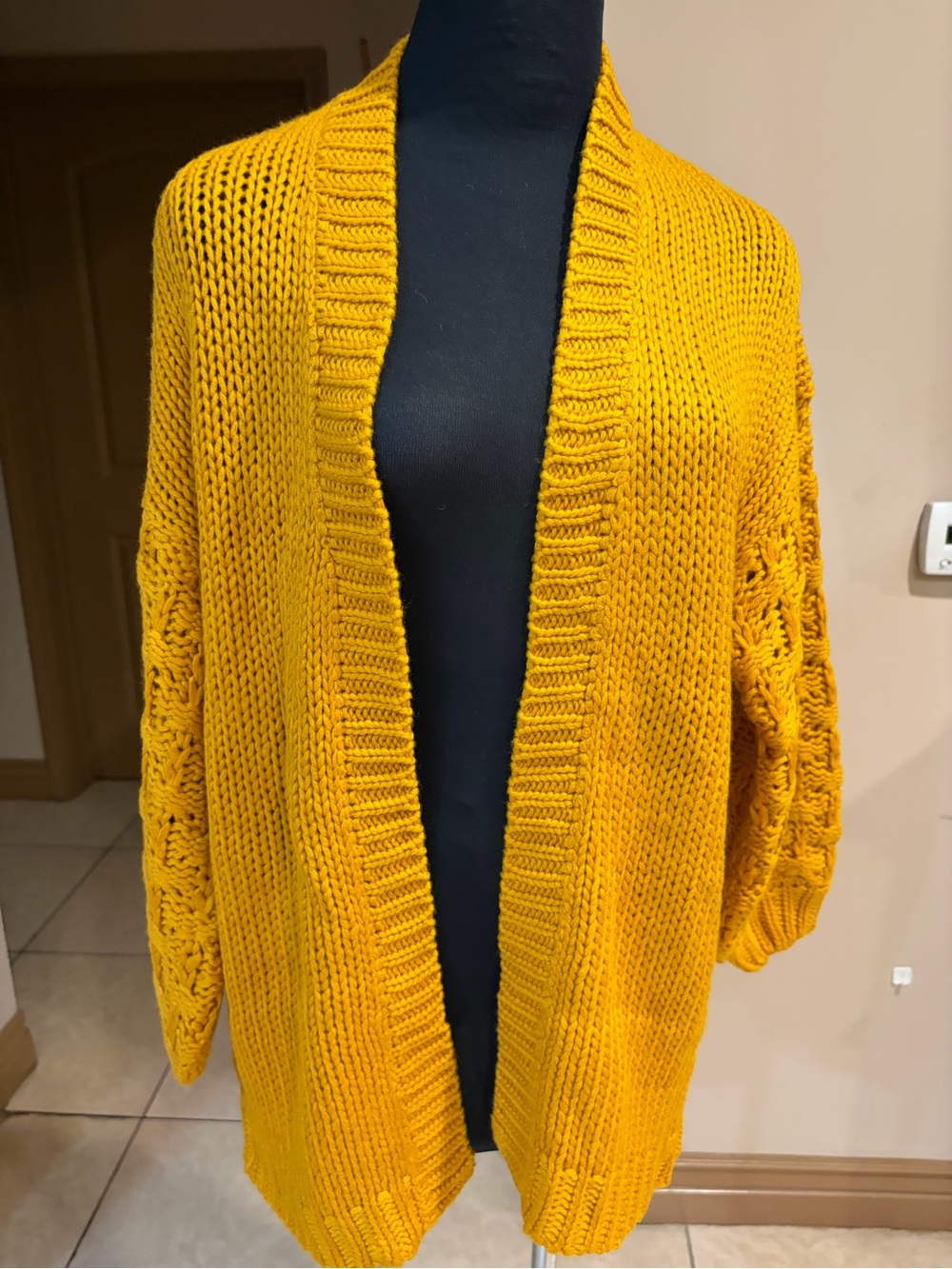 Forever 21 Open-Front Chunky Knit Cardigan - Mustard